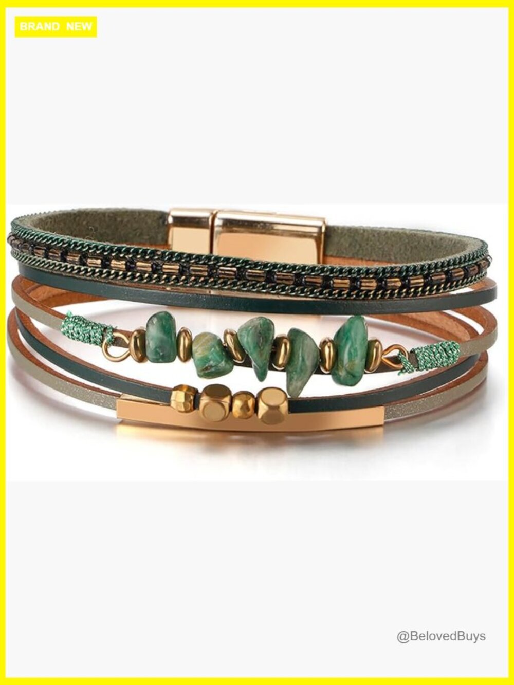 Leather Wrap Bracelet Boho Multi-Layer Crystal Beads Cuff Jewelry